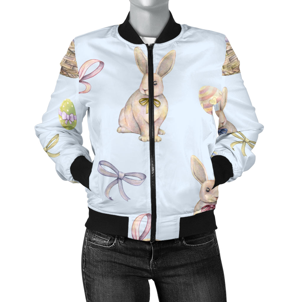 Rabbit Easter Eggs Pattern Print Design 03 Women's Bomber Jacket