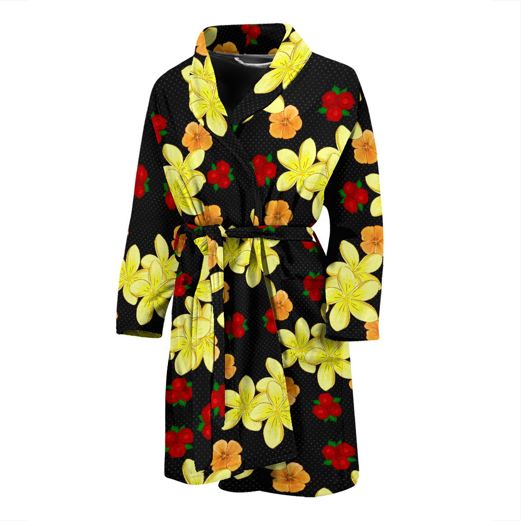 Yellow Plumeria Pattern Print Design PM04 Men Bathrobe