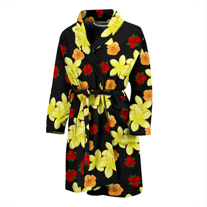 Yellow Plumeria Pattern Print Design PM04 Men Bathrobe