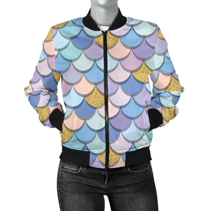Mermaid Scales Pattern Print Design 05 Women's Bomber Jacket