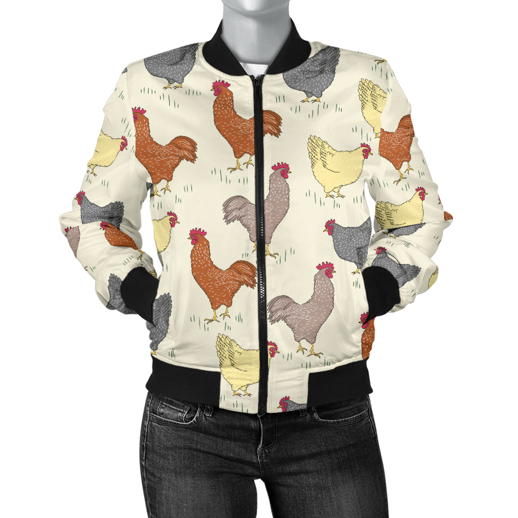 Chicken Pattern Print Design 05 Women's Bomber Jacket