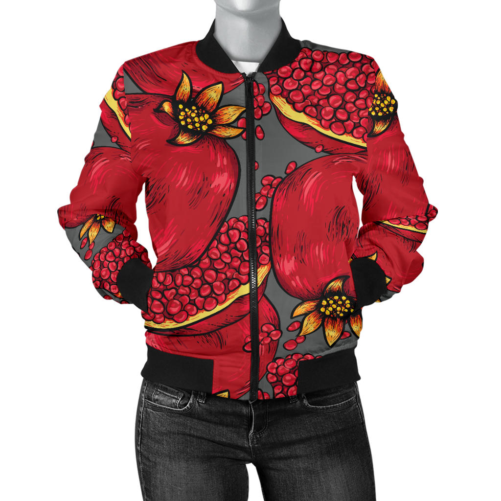 Pomegranate Pattern Print Design PG05 Women Bomber Jacket