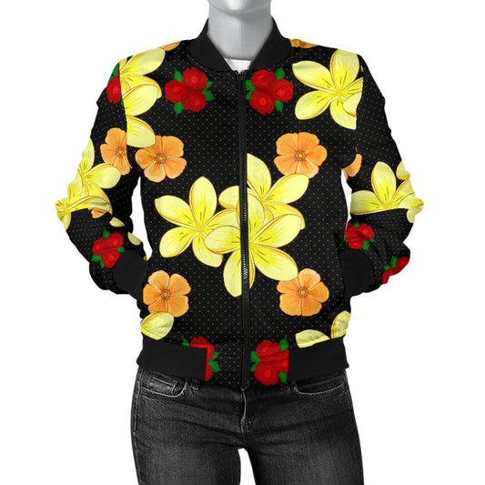 Yellow Plumeria Pattern Print Design PM04 Women Bomber Jacket