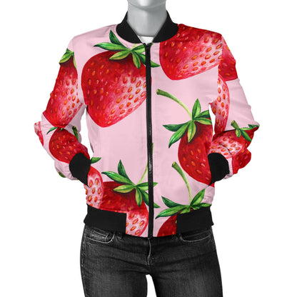 Strawberry Pattern Print Design SB03 Women Bomber Jacket