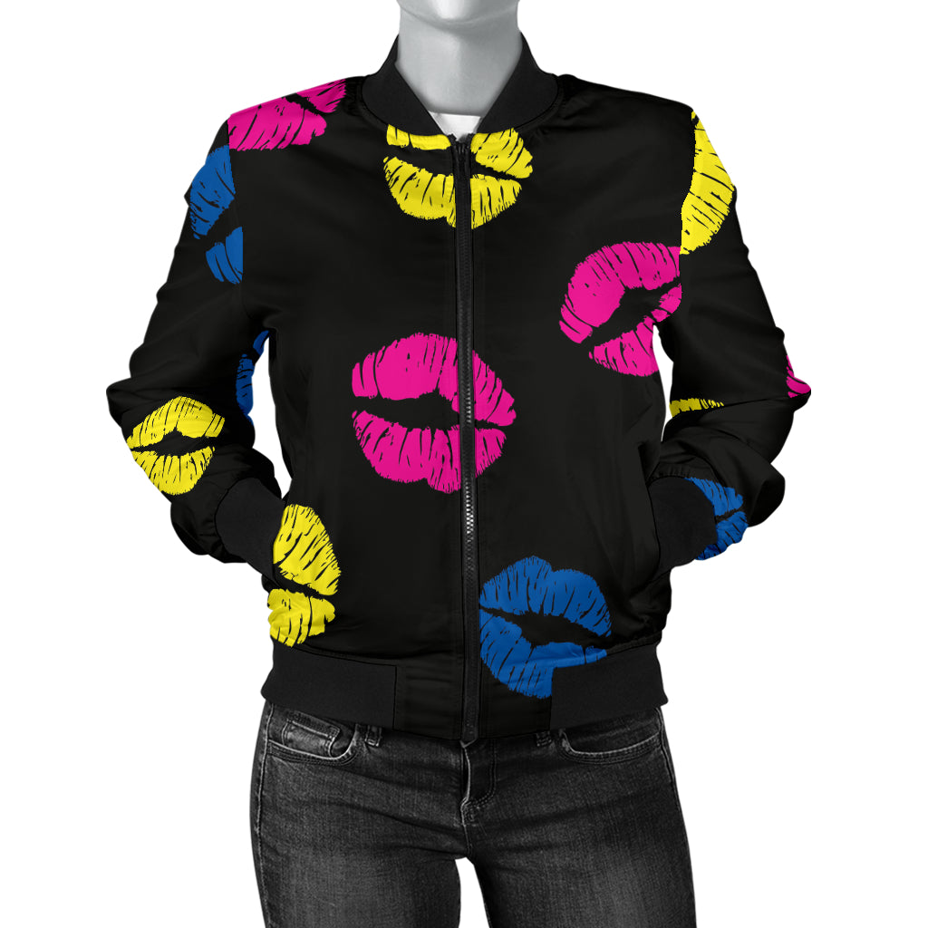 Lip Neon Color Pattern Print Design 01 Women's Bomber Jacket