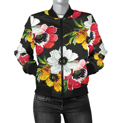 Anemone Pattern Print Design AM07 Women Bomber Jacket