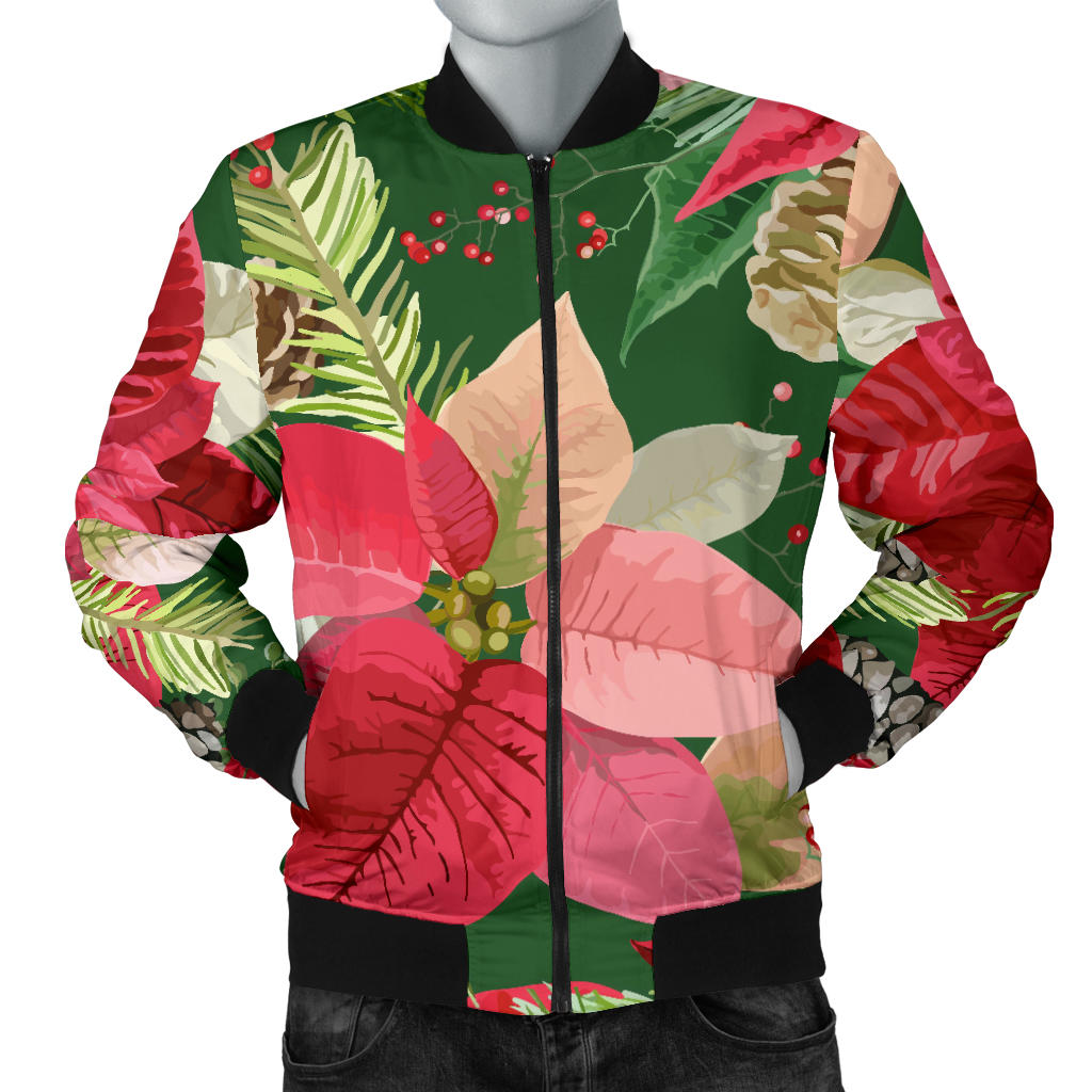 Poinsettia Pattern Print Design POT03 Men Bomber Jacket