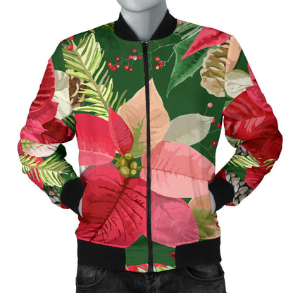 Poinsettia Pattern Print Design POT03 Men Bomber Jacket