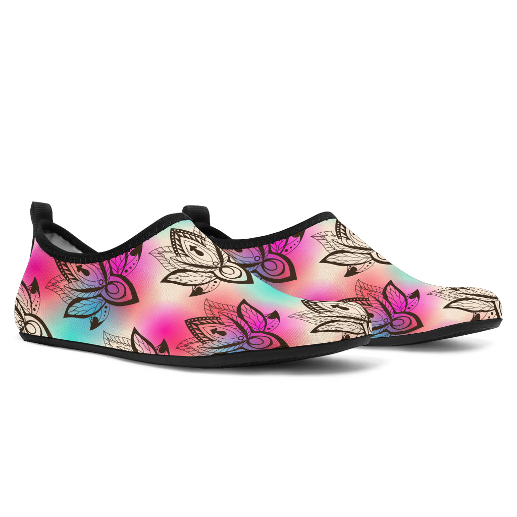 lotus Boho Pattern Print Design LO02 Aqua Water Shoes