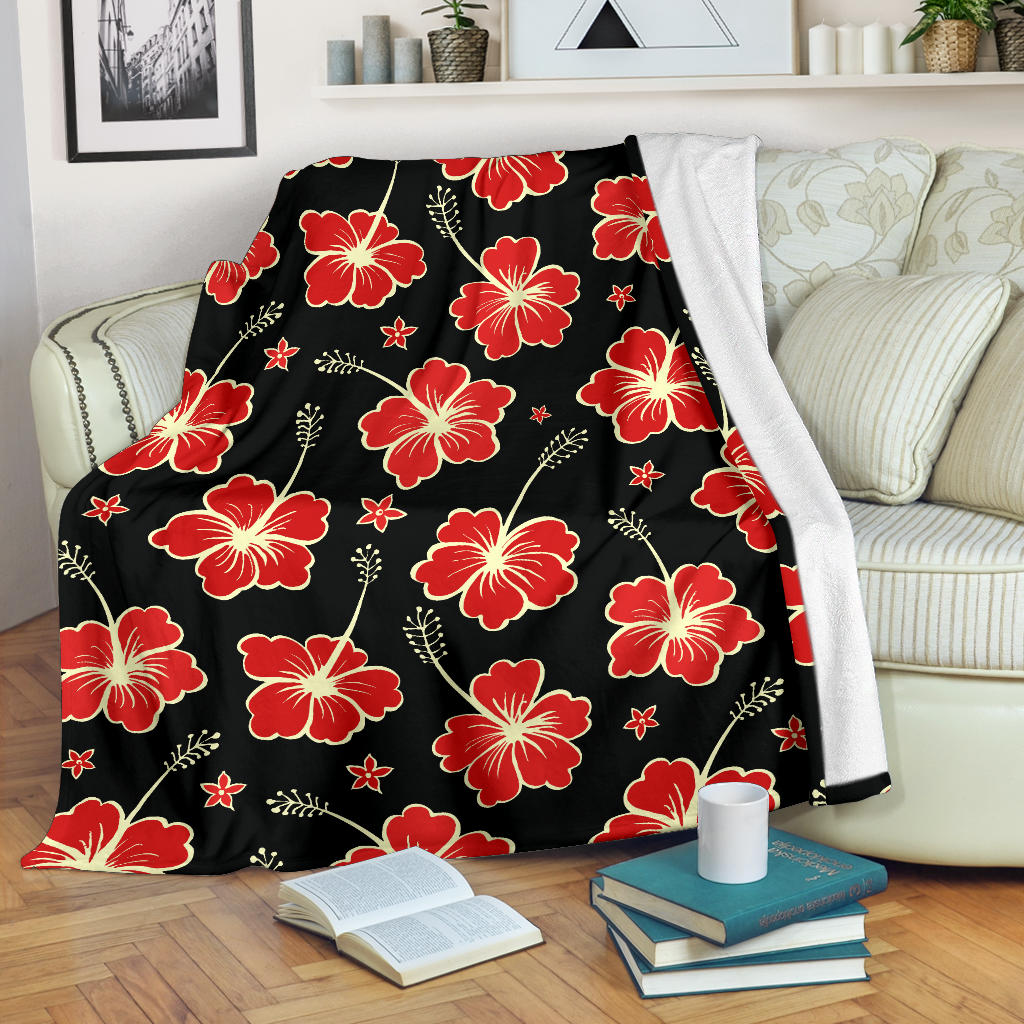 Red Hibiscus Pattern Print Design HB021 Fleece Blanket