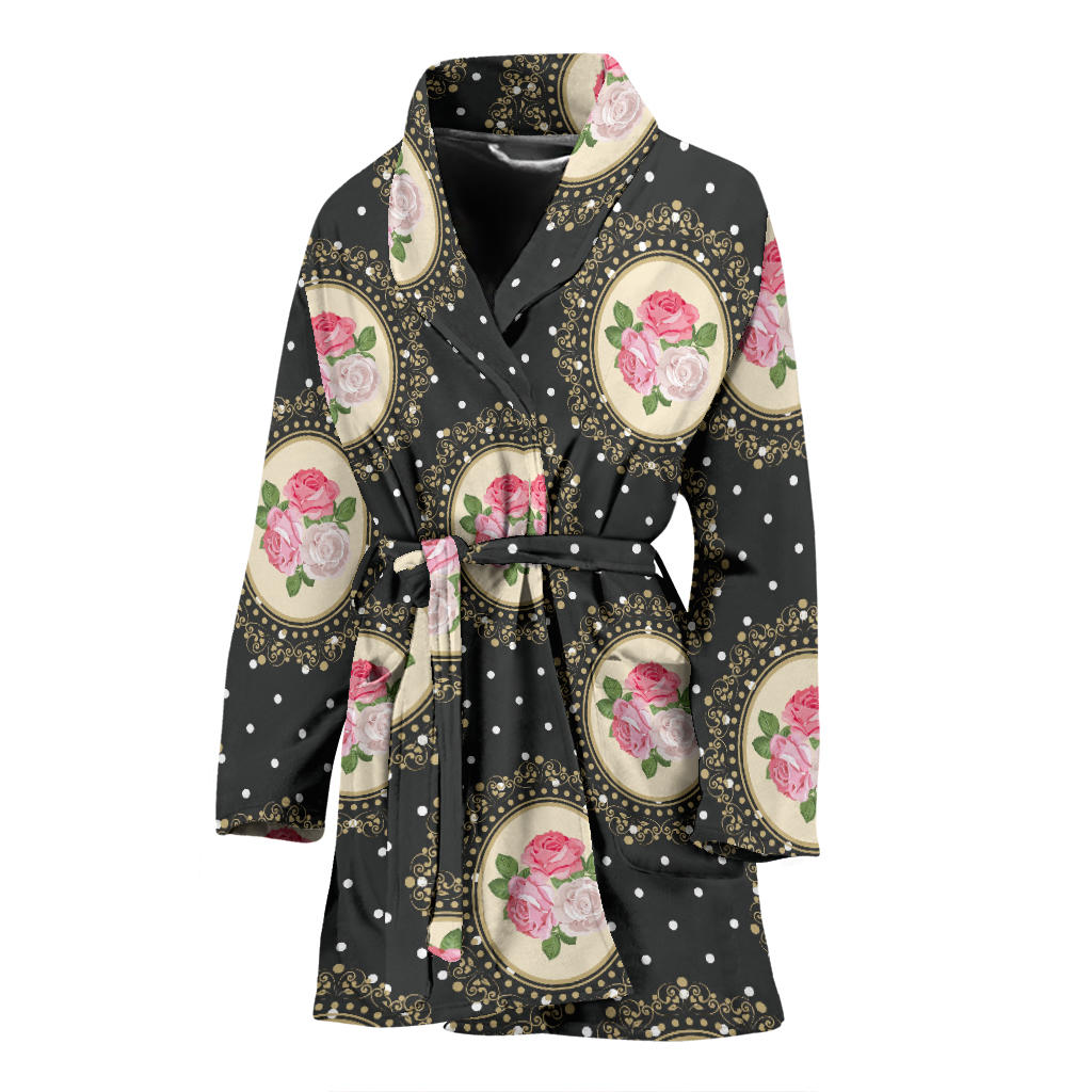 Rose Pattern Print Design RO015 Women Bathrobe