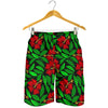 Red Hibiscus Embroidered Pattern Print Design HB032 Mens Shorts