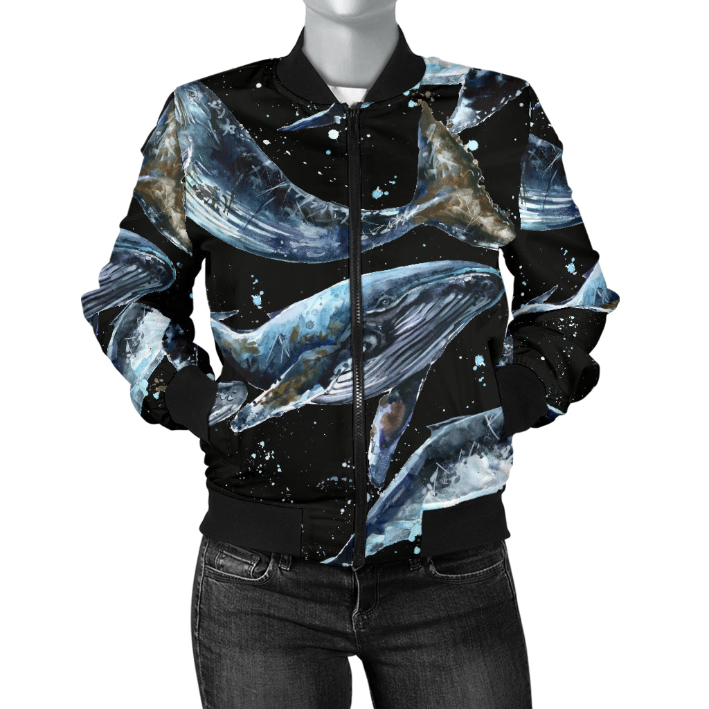 Humpback Whale Pattern Print Design 01 Women's Bomber Jacket