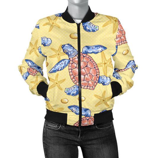 Sea Turtle Pattern Print Design T06 Women Bomber Jacket