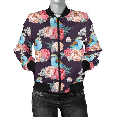 Bluebird Pattern Print Design 02 Women's Bomber Jacket