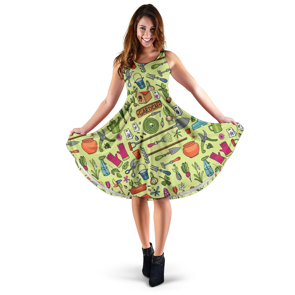 Gardening Pattern Print Design G02 Midi Dress