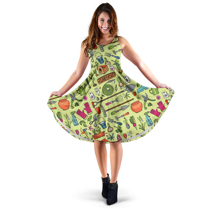 Gardening Pattern Print Design G02 Midi Dress