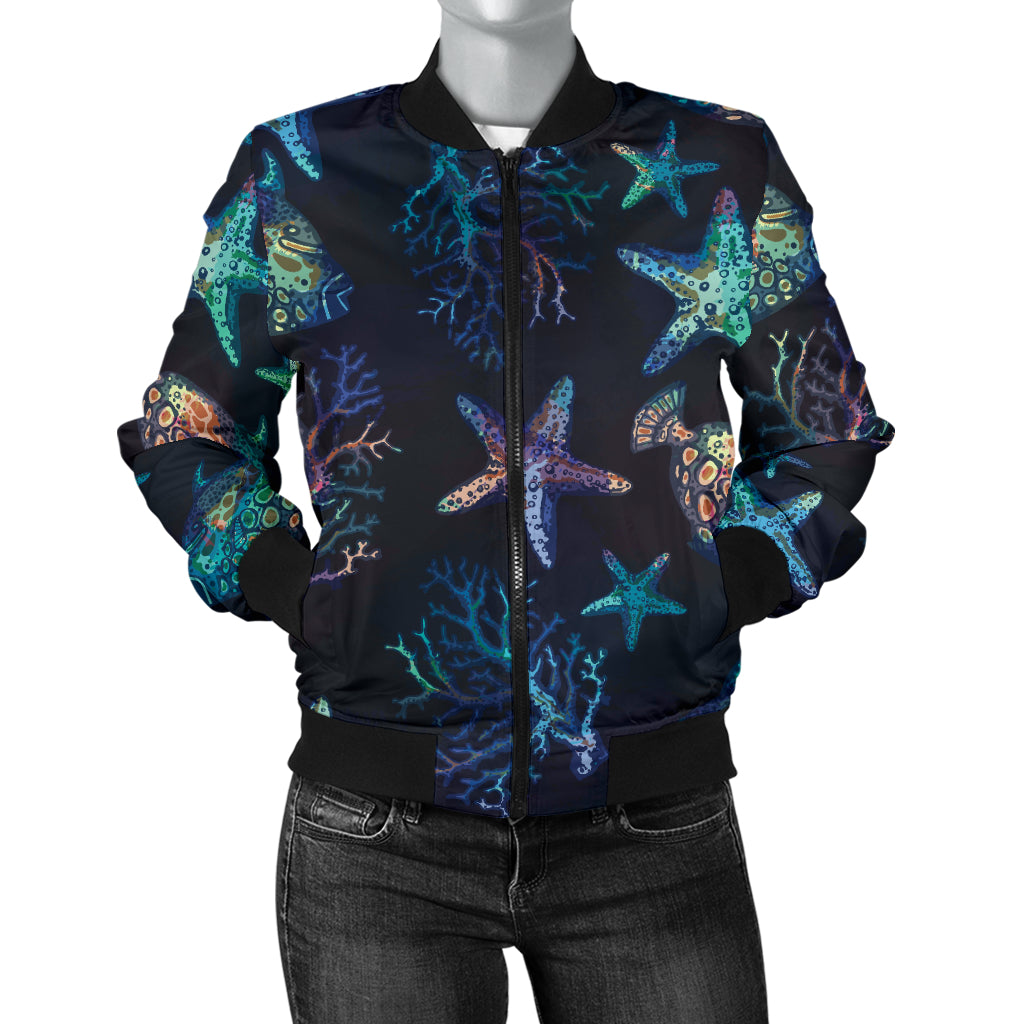 Starfish Pattern Print Design 01 Women's Bomber Jacket
