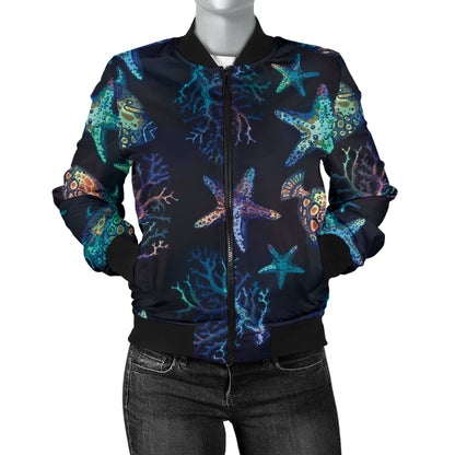 Starfish Pattern Print Design 01 Women's Bomber Jacket