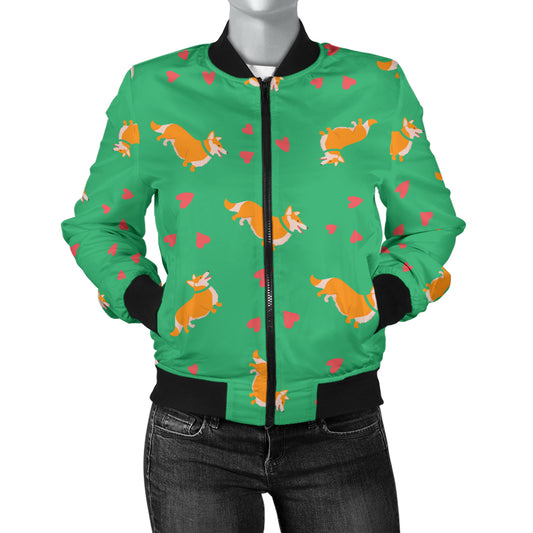Cardigan Welsh Corgis Pattern Print Design 03 Women's Bomber Jacket