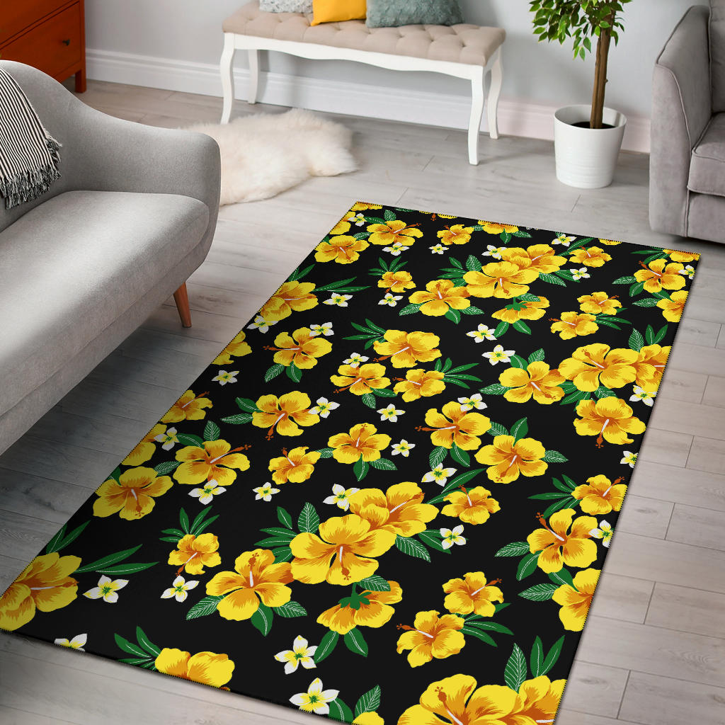Yellow Hibiscus Pattern Print Design HB08 Area Rugs