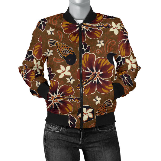 Hawaiian Themed Pattern Print Design H01 Women Bomber Jacket