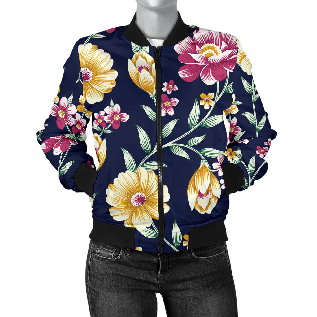 Gerberas Pattern Print Design GB03 Women Bomber Jacket