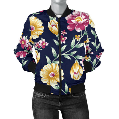Gerberas Pattern Print Design GB03 Women Bomber Jacket