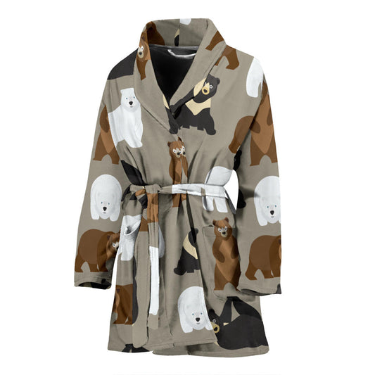 Bear Pattern Print Design BE03 Women Bathrobe