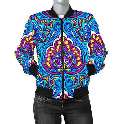 lotus Boho Pattern Print Design LO010 Women Bomber Jacket