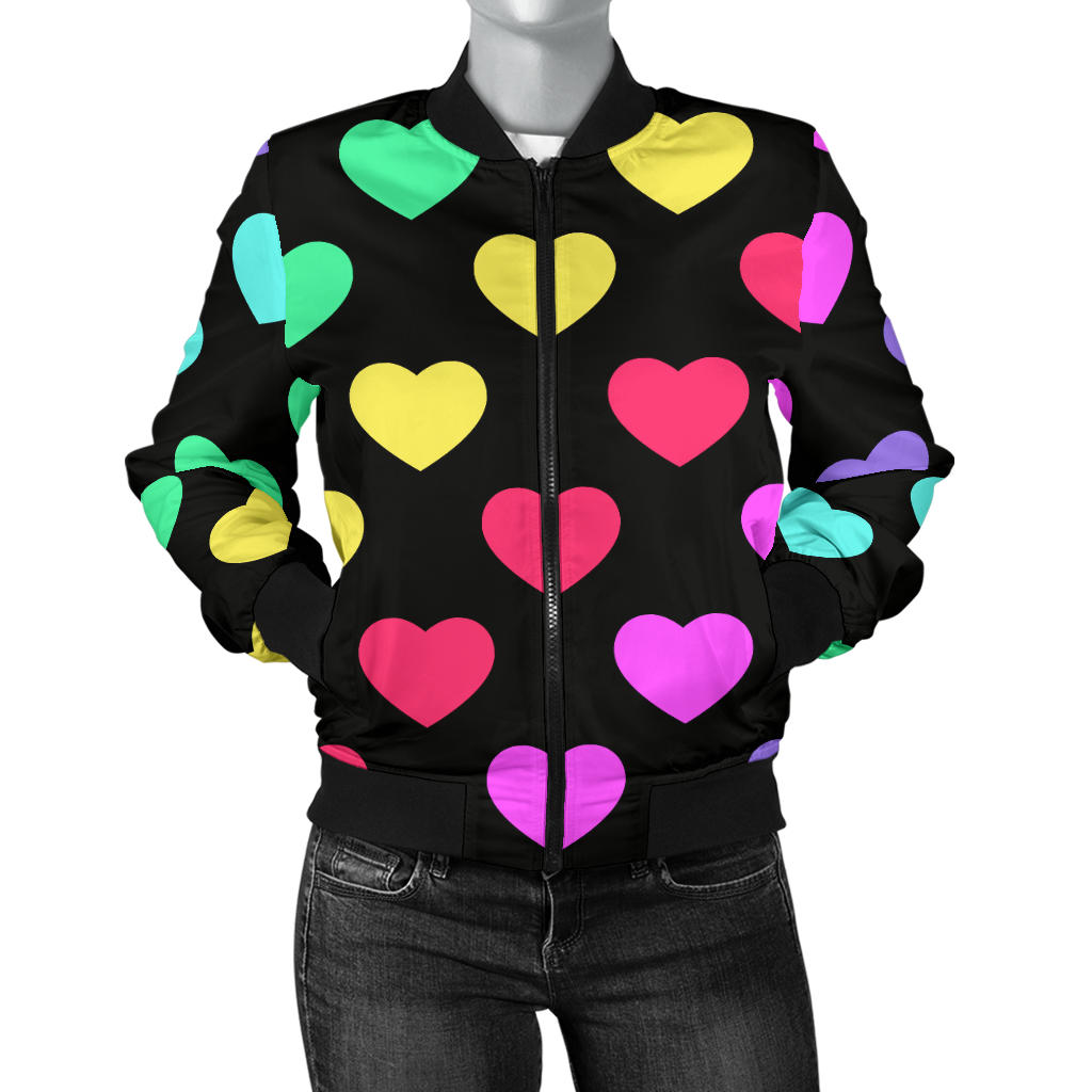 Heart Rainbow Pattern Print Design HE02 Women Bomber Jacket