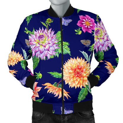 Dahlia Pattern Print Design DH010 Men Bomber Jacket