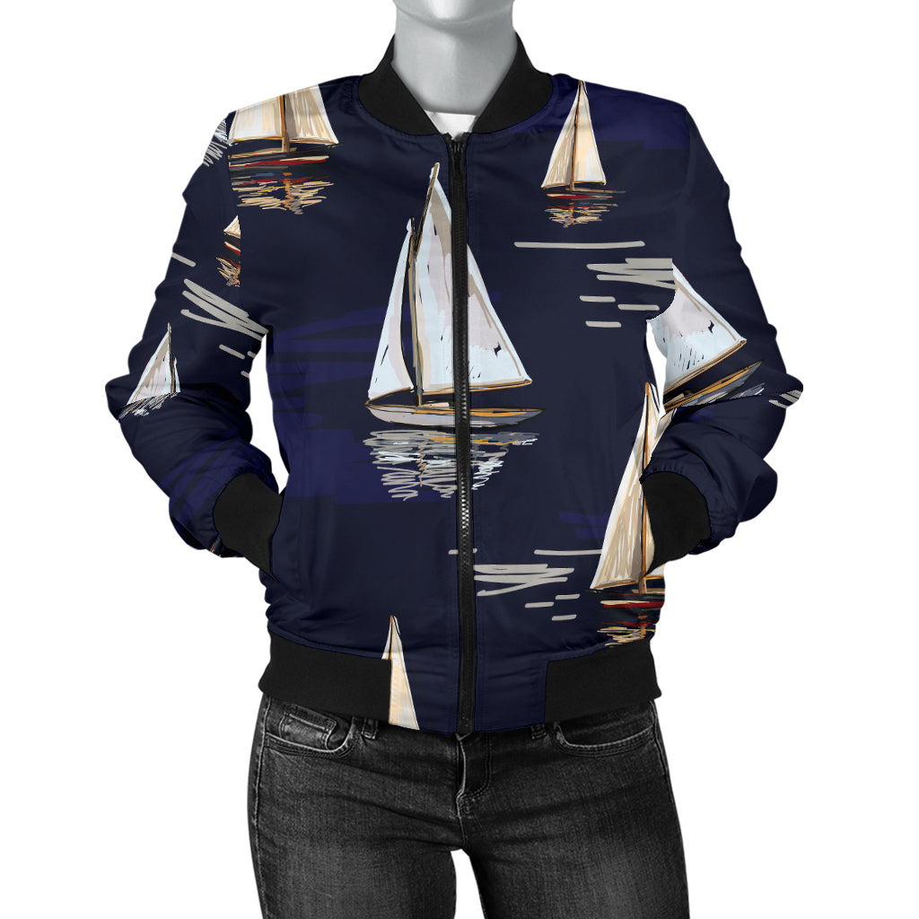 Sailing Ships Pattern Print Design A05 Women's Bomber Jacket