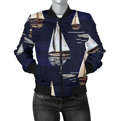 Sailing Ships Pattern Print Design A05 Women's Bomber Jacket