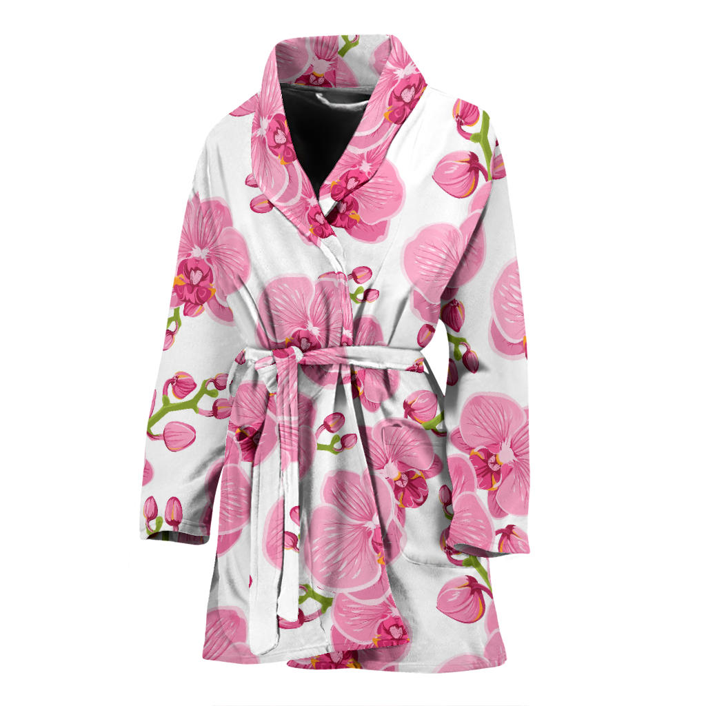 Orchid Pink Pattern Print Design OR07 Women Bathrobe