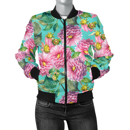 Dahlia Pattern Print Design DH07 Women Bomber Jacket