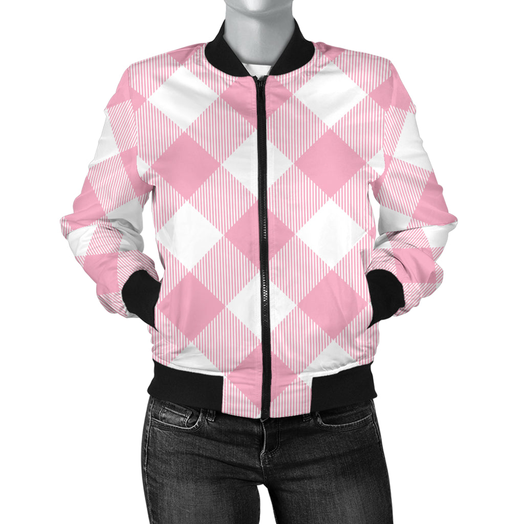 Gingham Pink Pattern Print Design 02 Women's Bomber Jacket
