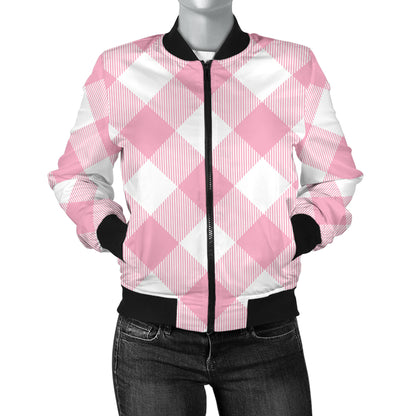 Gingham Pink Pattern Print Design 02 Women's Bomber Jacket