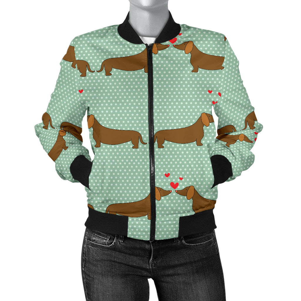 Dachshund Pattern Print Design 02 Women's Bomber Jacket