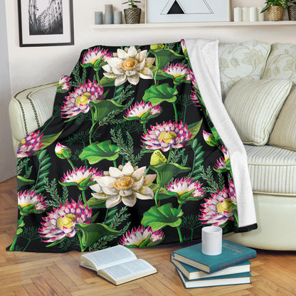 Water Lily Pattern Print Design WL010 Fleece Blanket