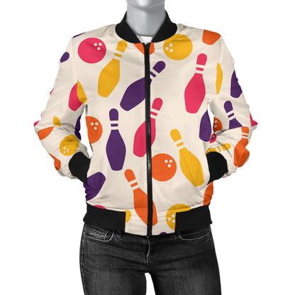 Bowling Pattern Print Design 06 Women's Bomber Jacket