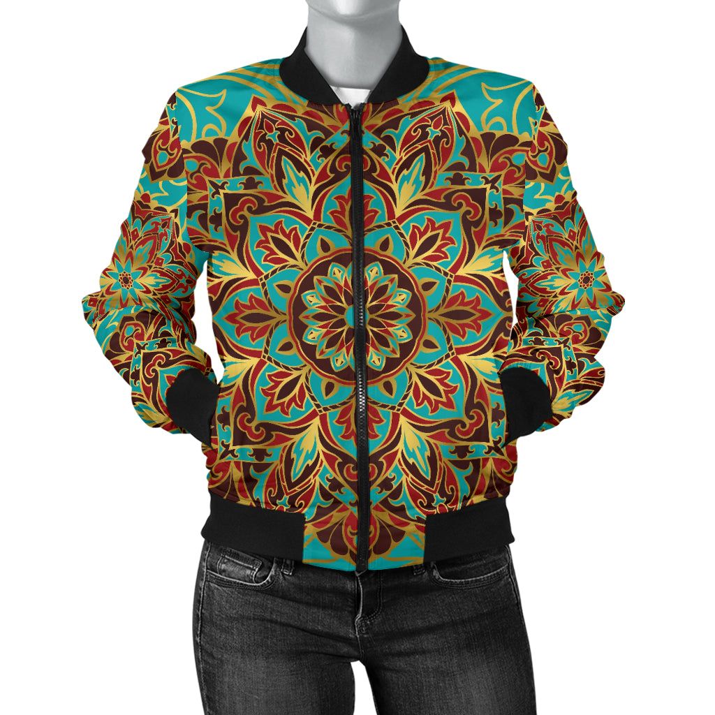 Medallion Pattern Print Design 02 Women's Bomber Jacket