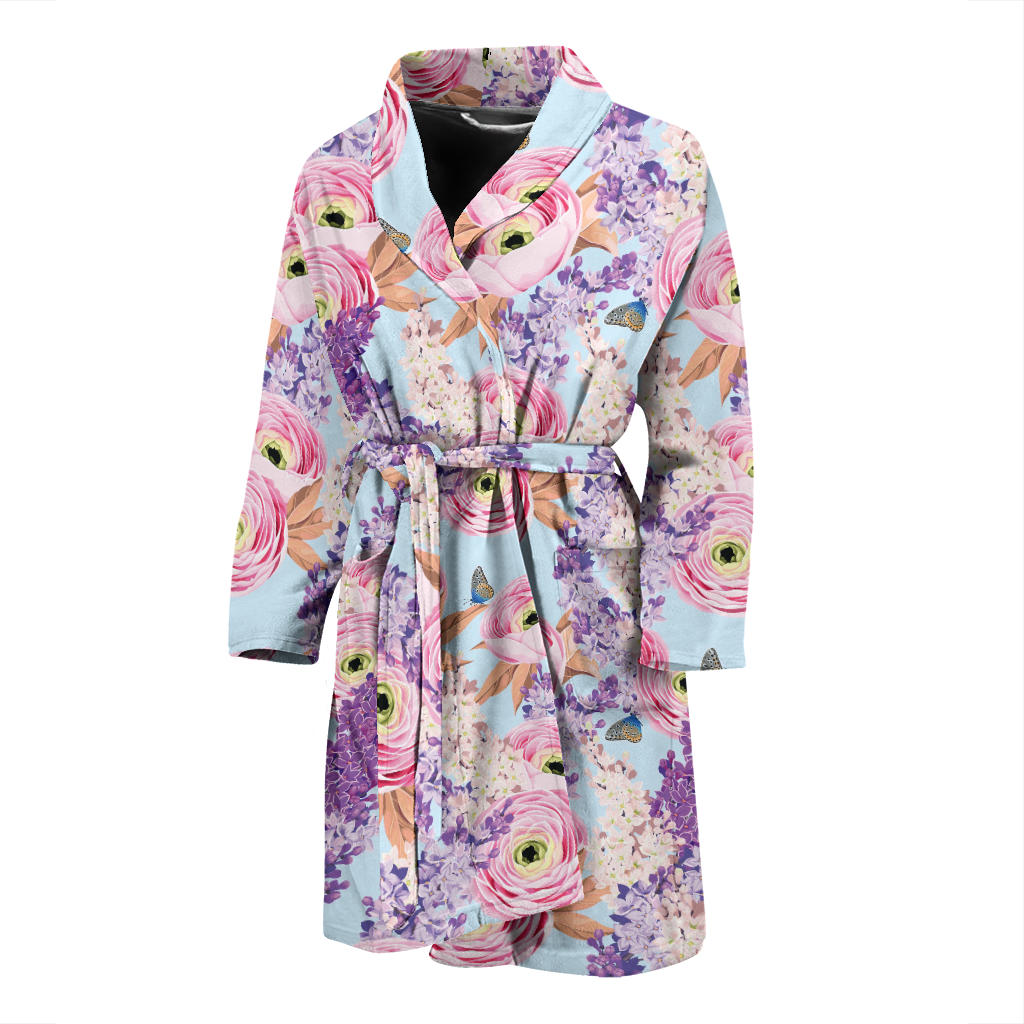 Lilac Pattern Print Design LI03 Men Bathrobe