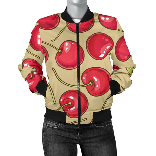 Cherry Pattern Print Design CH05 Women Bomber Jacket