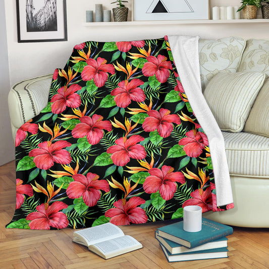 Red Hibiscus Pattern Print Design HB07 Fleece Blanket