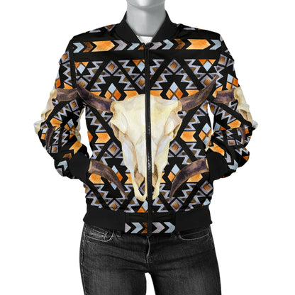 Buffalo Head Pattern Print Design 03 Women's Bomber Jacket