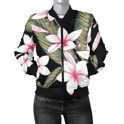 Plumeria Pattern Print Design PM021 Women Bomber Jacket