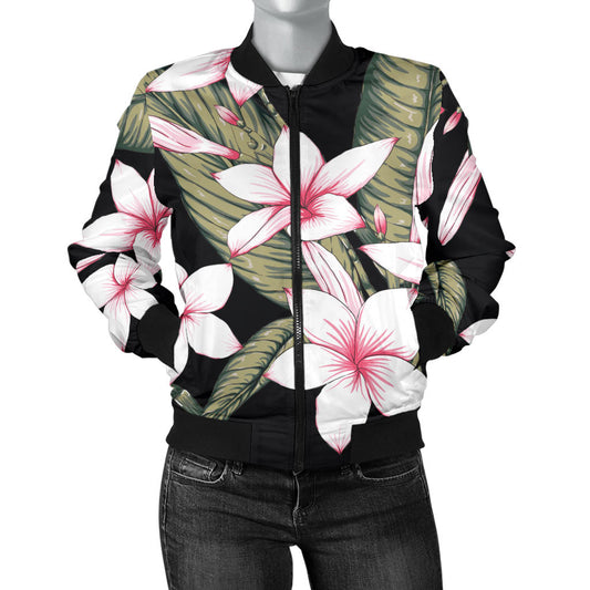Plumeria Pattern Print Design PM021 Women Bomber Jacket