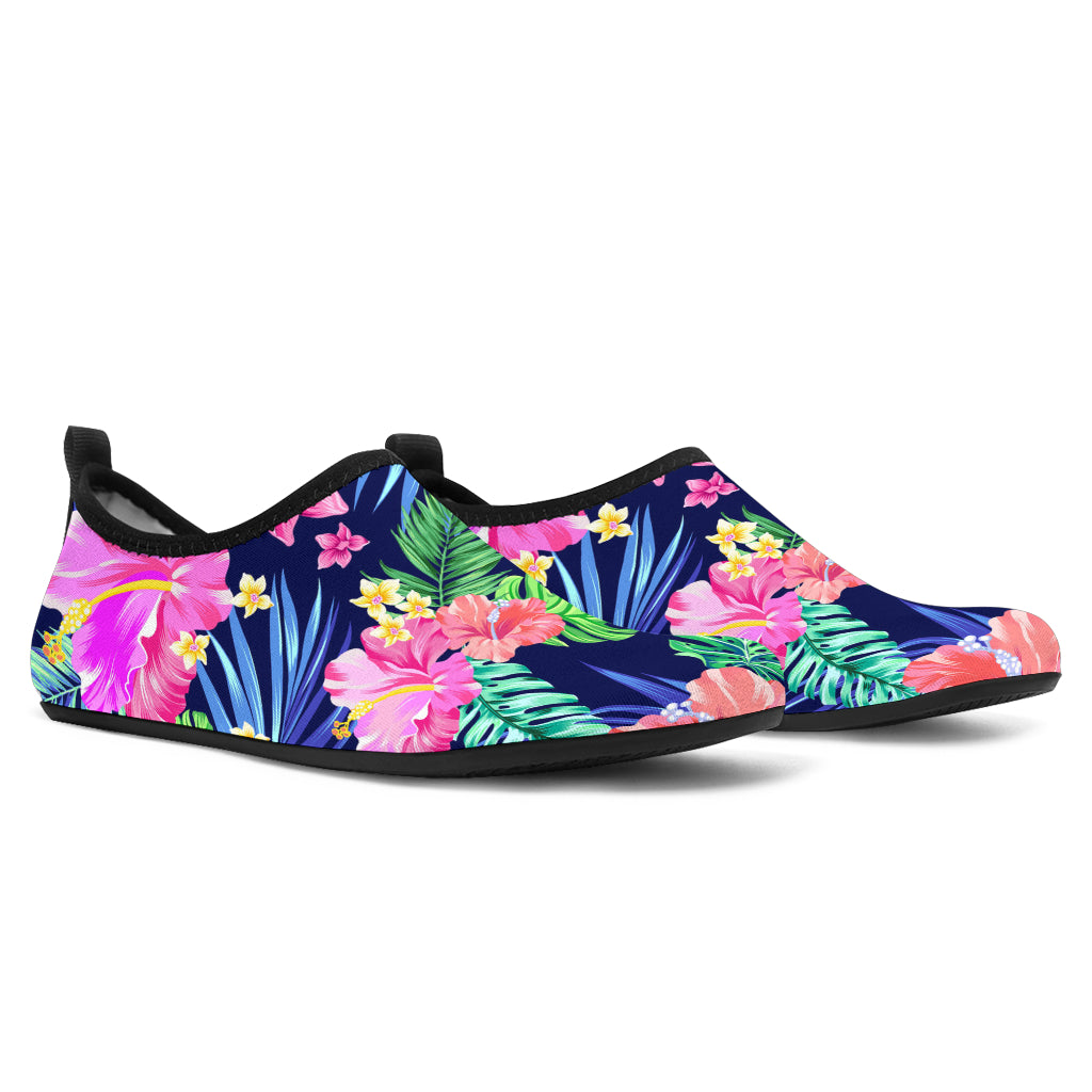 Neon Hibiscus Pattern Print Design HB016 Aqua Water Shoes