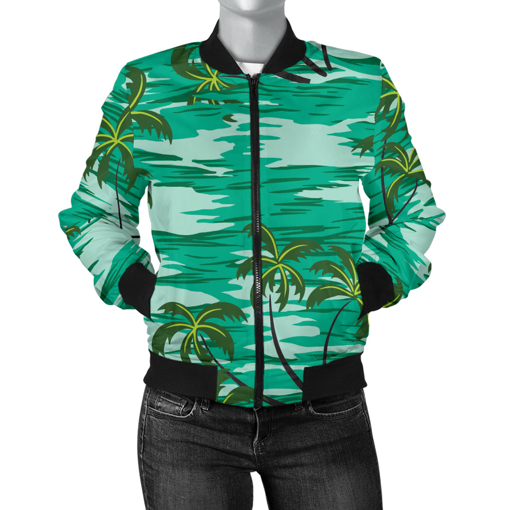 Palm Tree Pattern Print Design A01 Women's Bomber Jacket